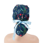 Navy Floral Ponytail Scrub Cap