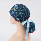 Navy Floral Ponytail Scrub Cap