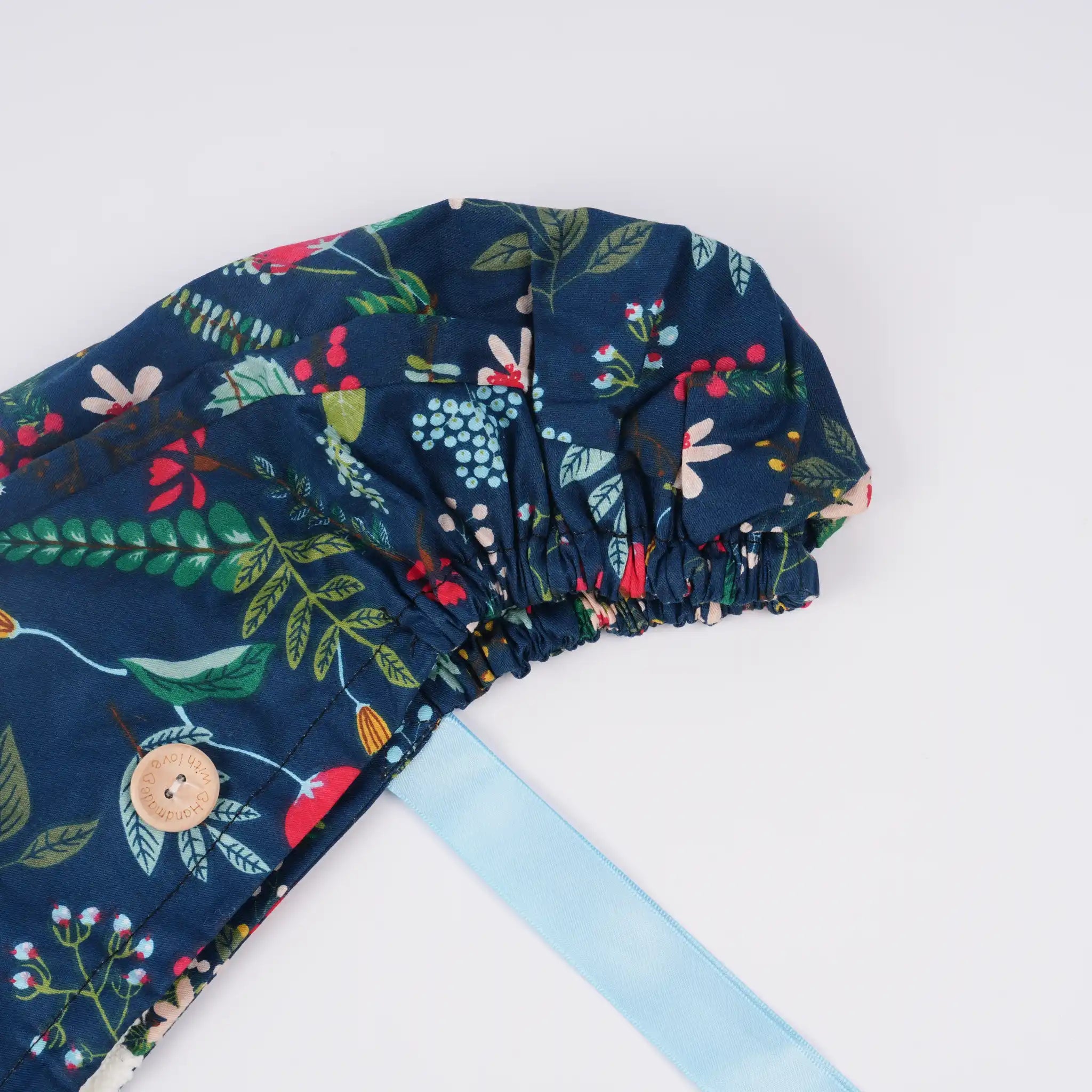 Navy Floral Ponytail Scrub Cap