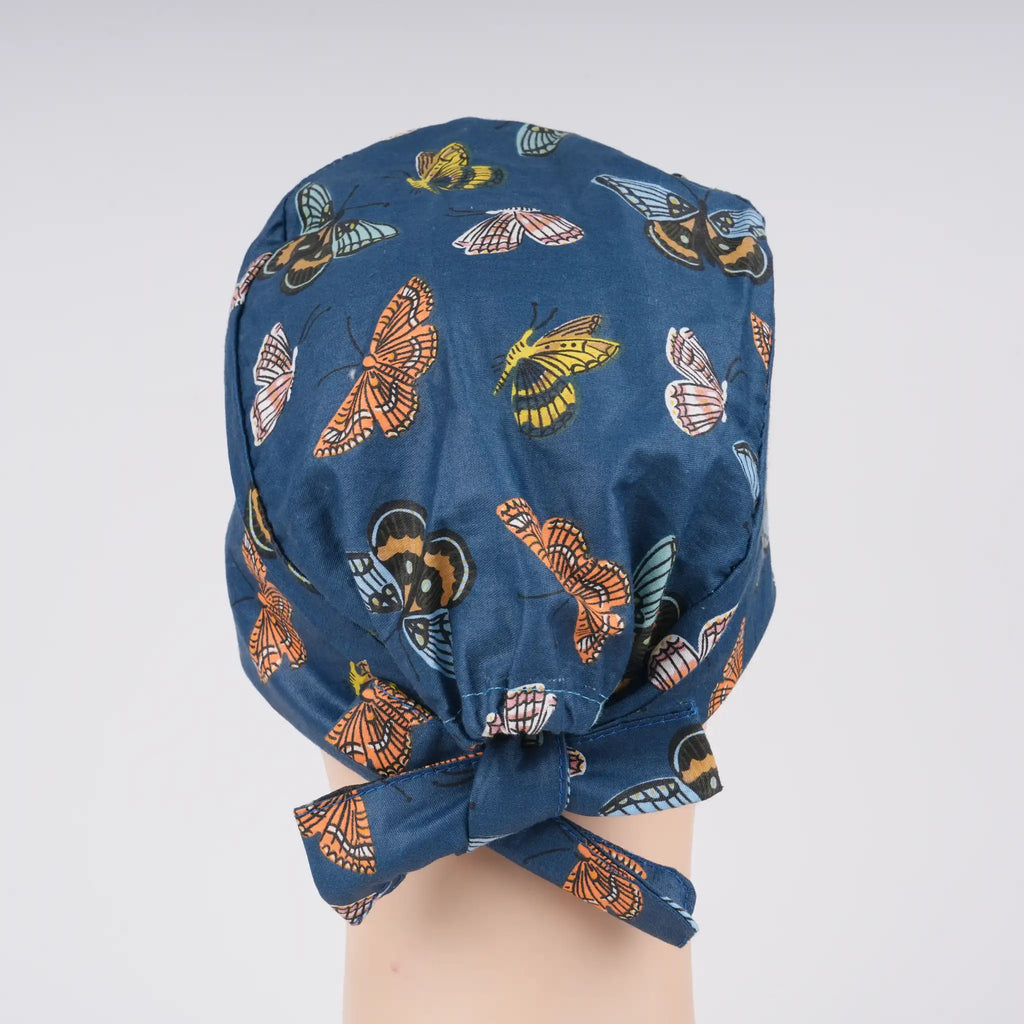 Navy Butterfly Tie Back Scrub Cap