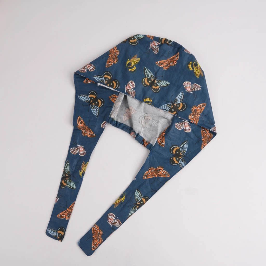 Navy Butterfly Tie Back Scrub Cap