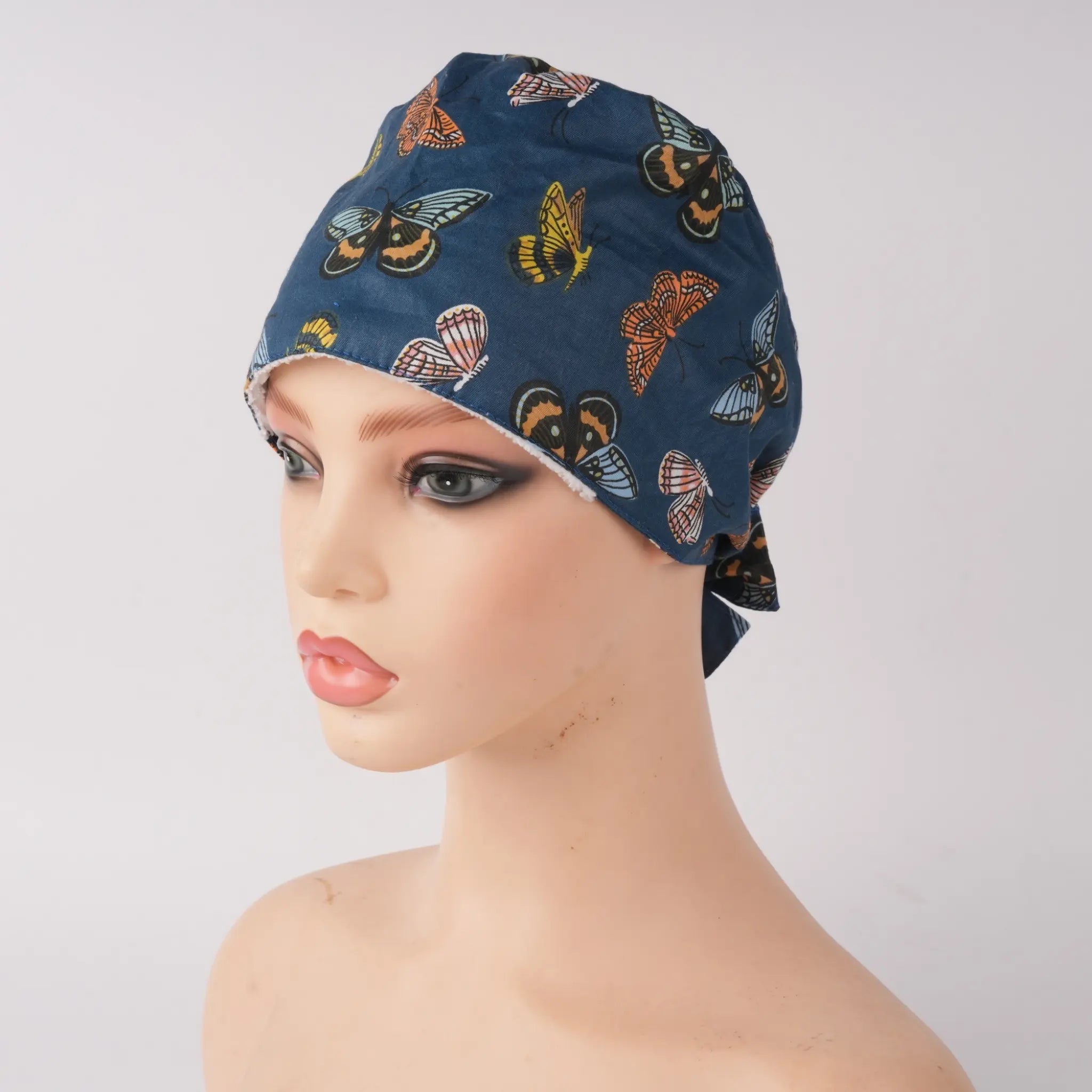 Navy Butterfly Tie Back Scrub Cap