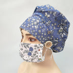 Navy Floral Bouffant Scrub Cap