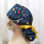 Navy Botanical Ponytail Scrub Cap
