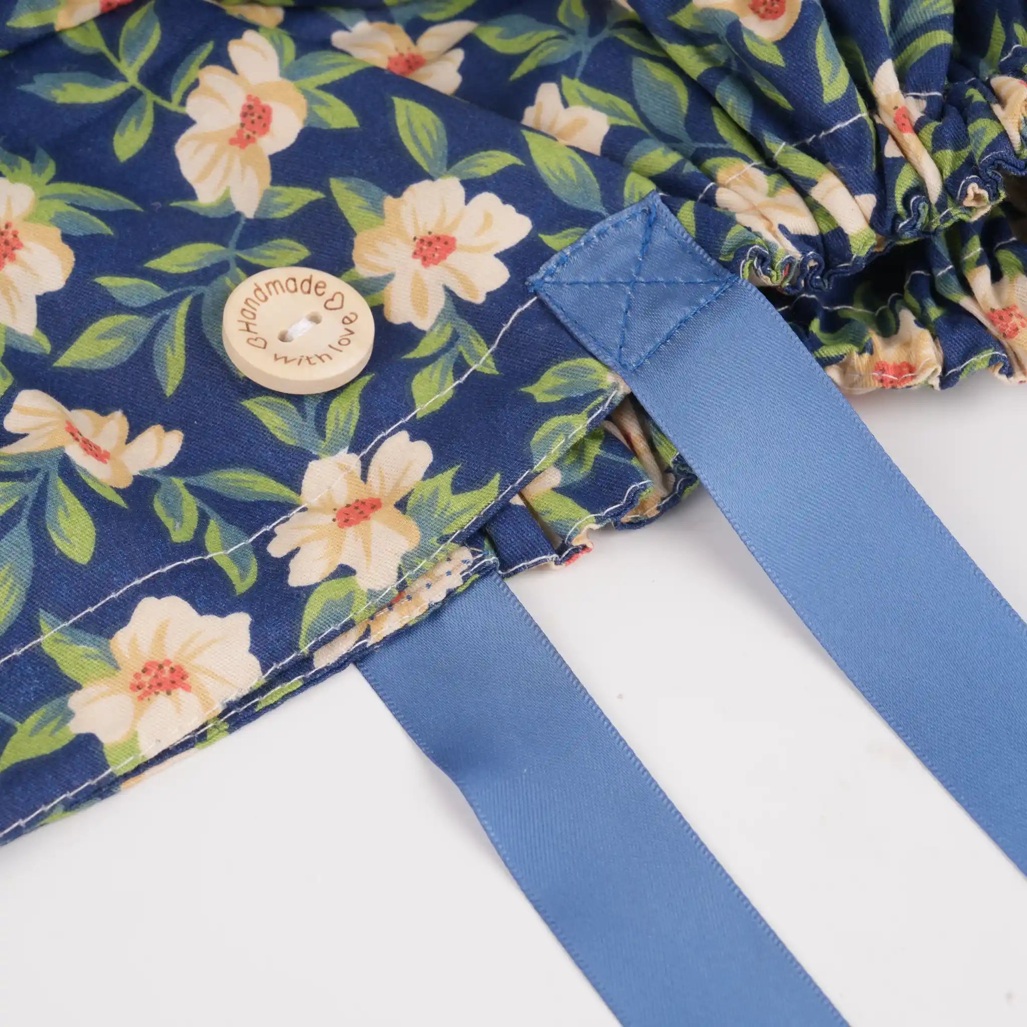 Navy Yellow Florals Ponytail Scrub Cap