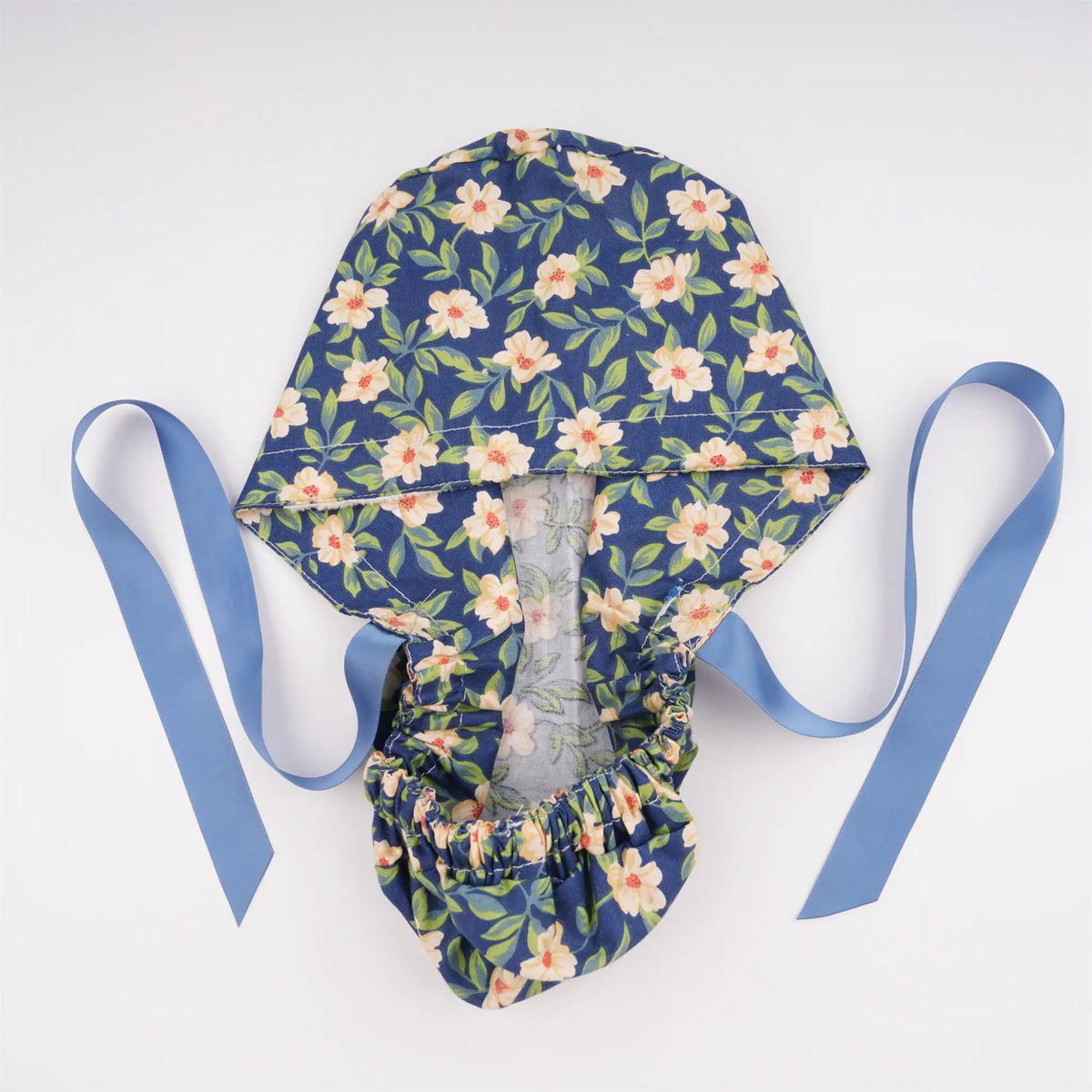 Navy Yellow Florals Ponytail Scrub Cap