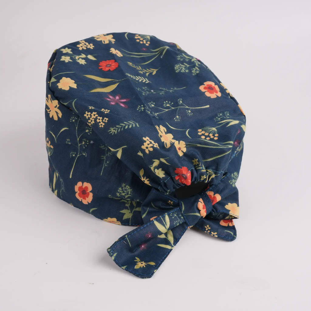Navy Wildflower Tie Back Scrub Cap
