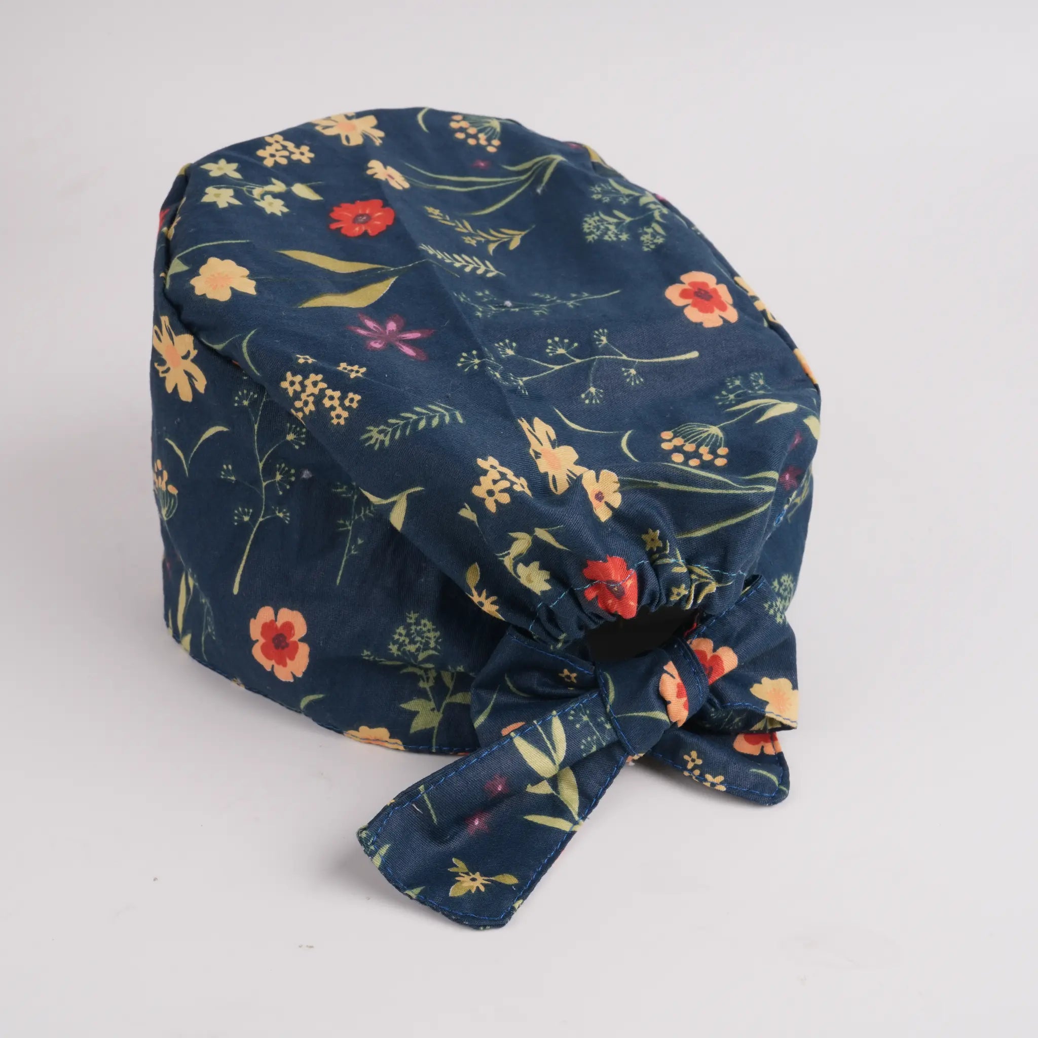 Navy Wildflower Tie Back Scrub Cap