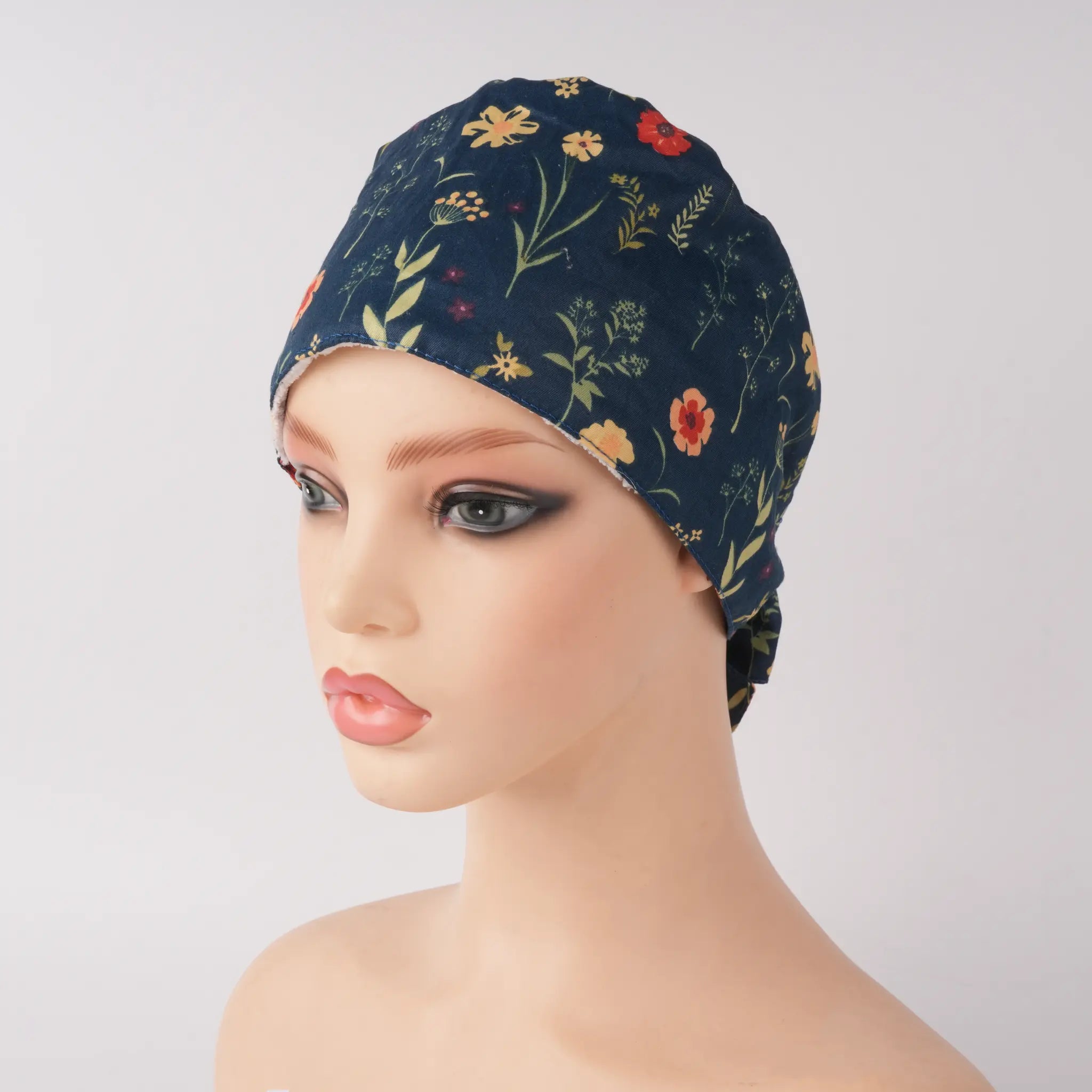 Navy Wildflower Tie Back Scrub Cap