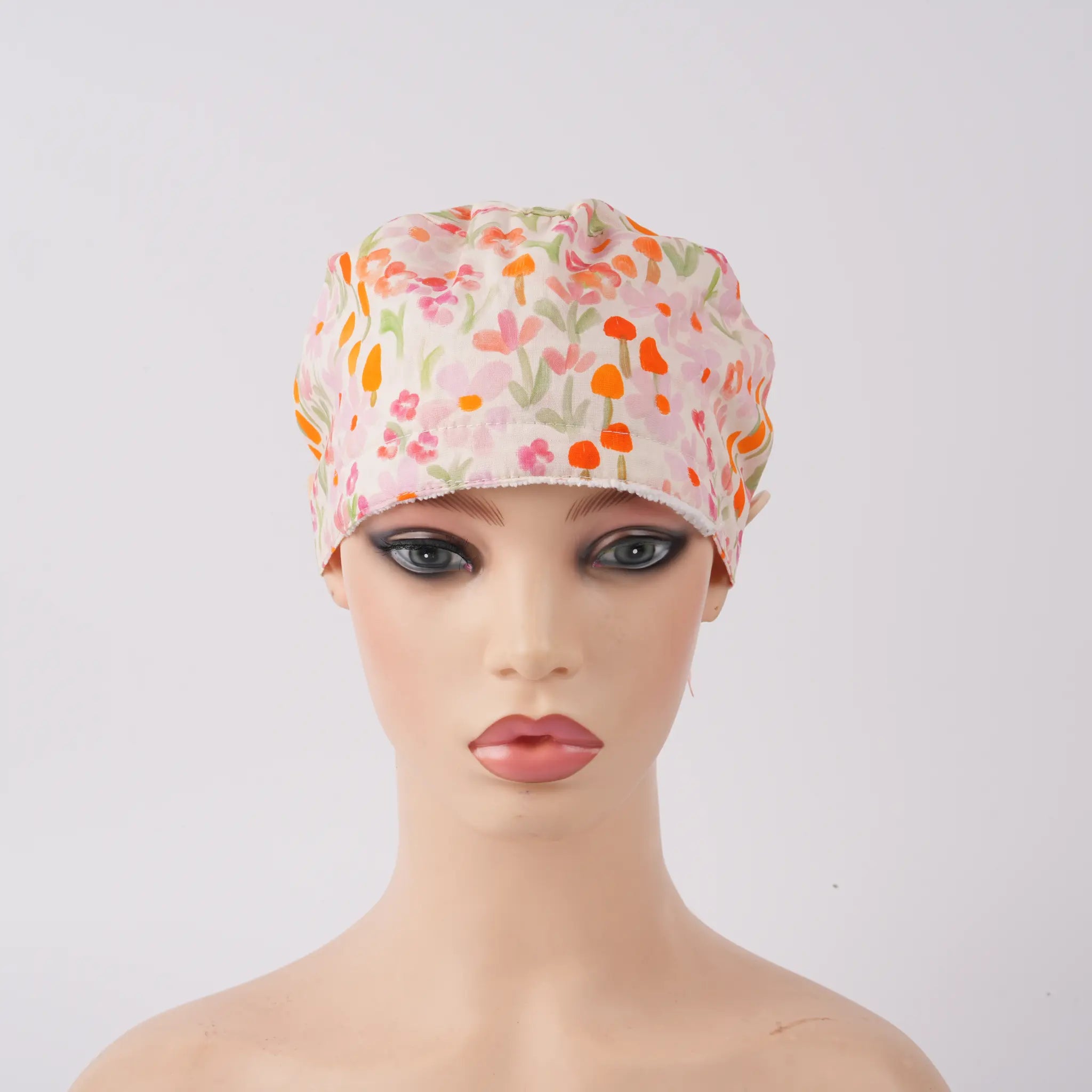 Peachy Floral Ponytail Scrub Cap