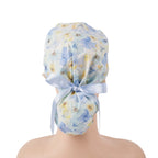Pastel Blue Floral Ponytail Scrub Cap