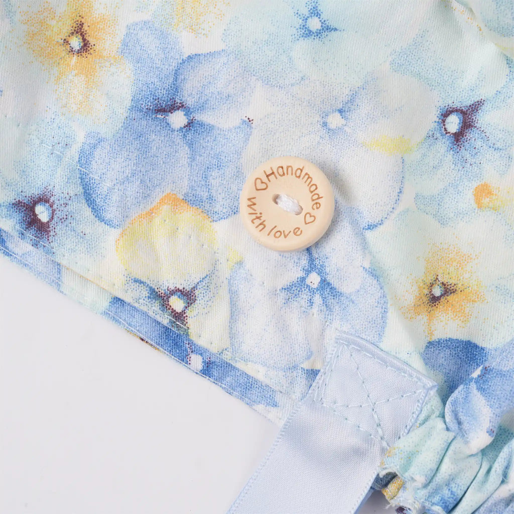 Pastel Blue Floral Ponytail Scrub Cap