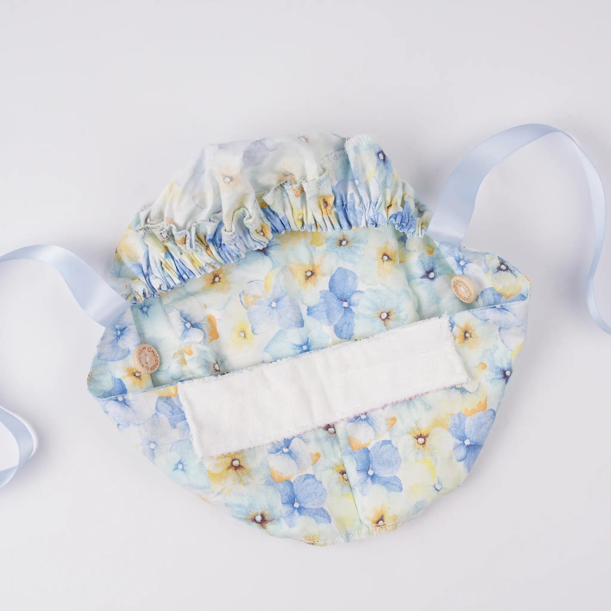 Pastel Blue Floral Ponytail Scrub Cap