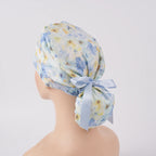 Pastel Blue Floral Ponytail Scrub Cap
