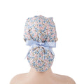 Pink Blue Flowers Ponytail Scrub Cap