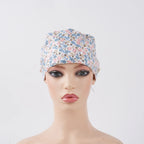 Pink Blue Flowers Ponytail Scrub Cap