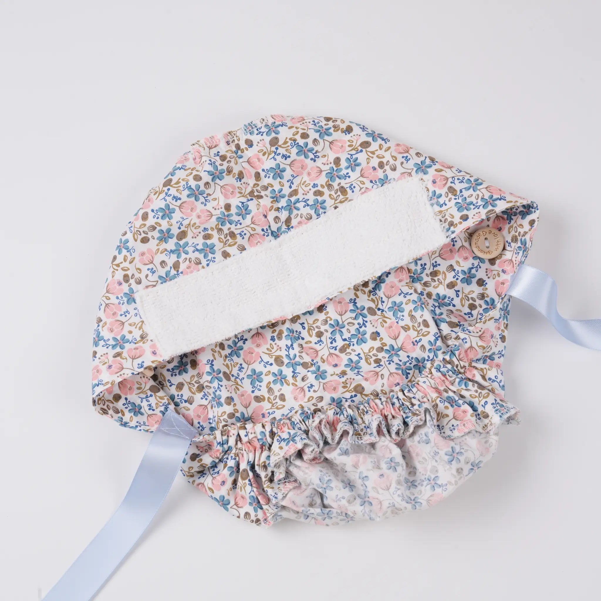 Pink Blue Flowers Ponytail Scrub Cap