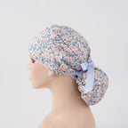 Pink Blue Flowers Ponytail Scrub Cap