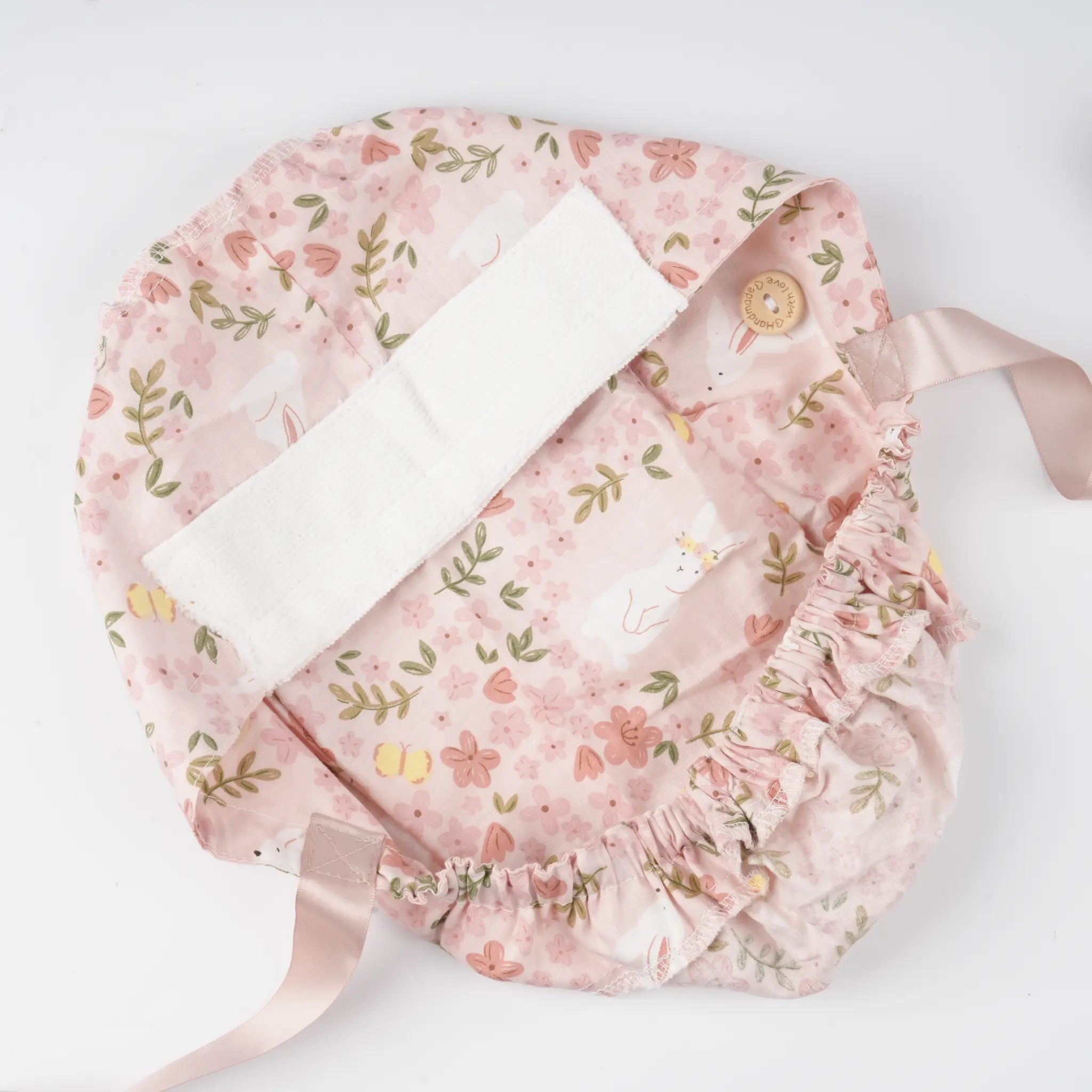 Pink Bunny Floral Ponytail Scrub Cap