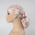Pink Bunny Floral Ponytail Scrub Cap