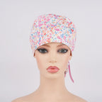 Pink Watercolor Floral Ponytail Scrub Cap