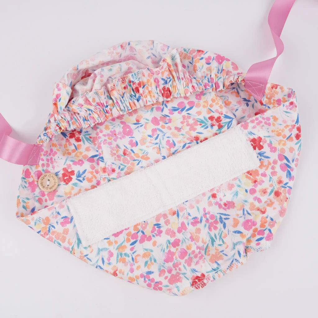 Pink Watercolor Floral Ponytail Scrub Cap