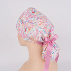 Pink Watercolor Floral Ponytail Scrub Cap