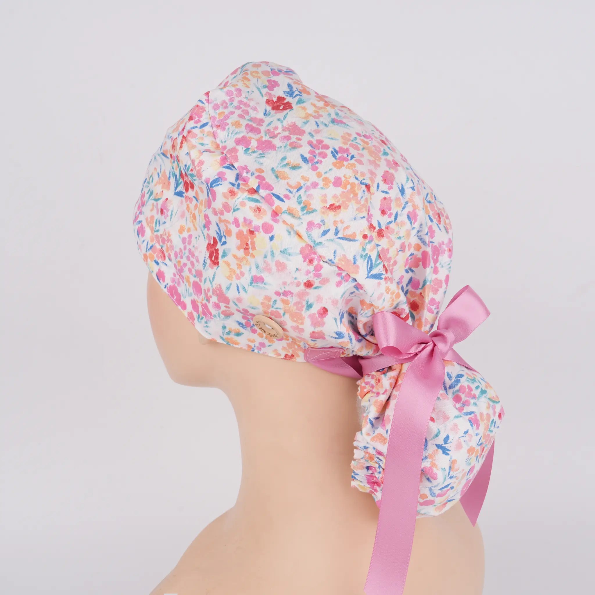 Pink Watercolor Floral Ponytail Scrub Cap