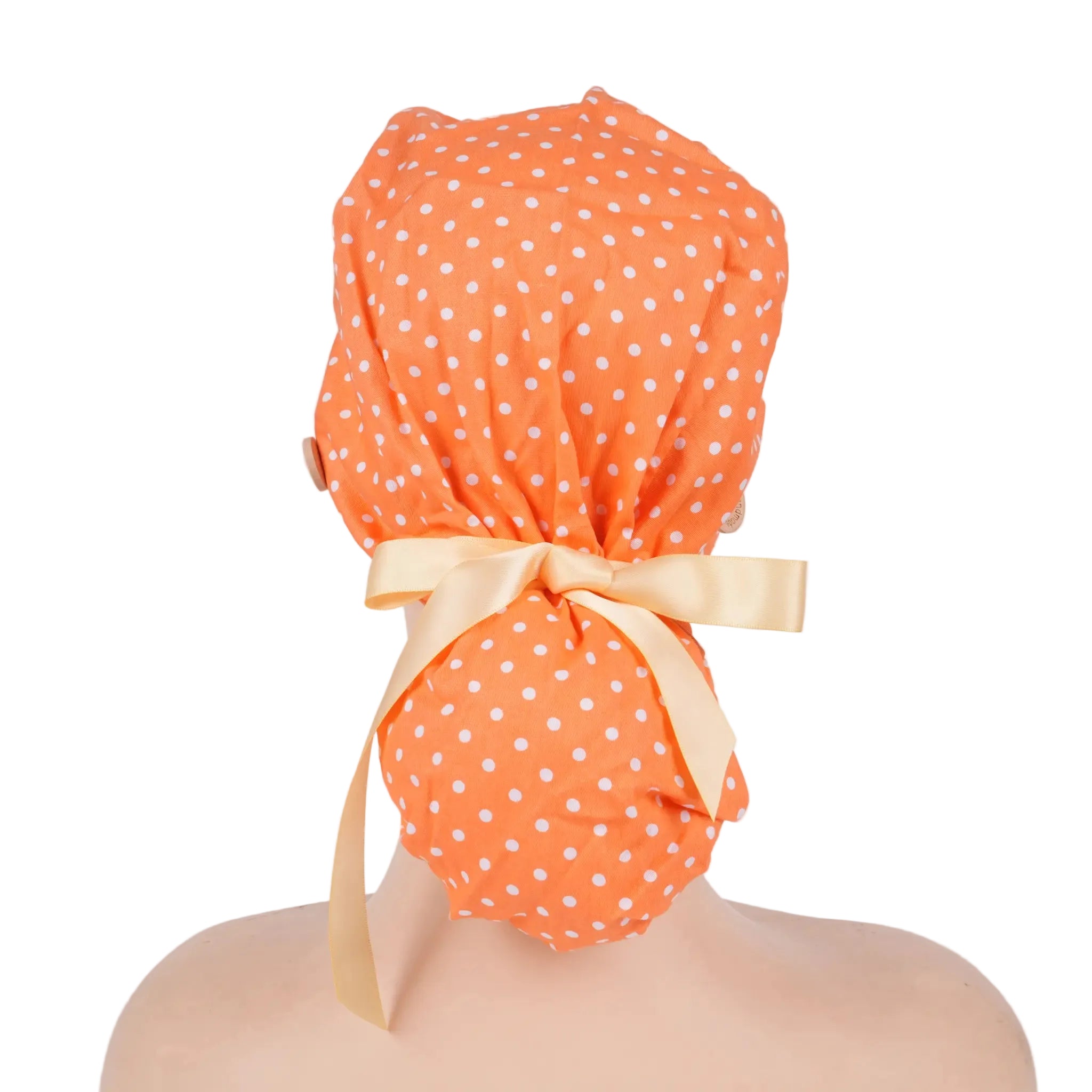 Orange Polka Dots Ponytail Scrub Cap