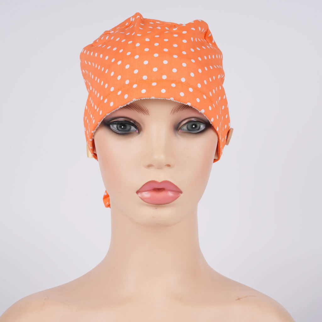 Orange Polka Dots Ponytail Scrub Cap