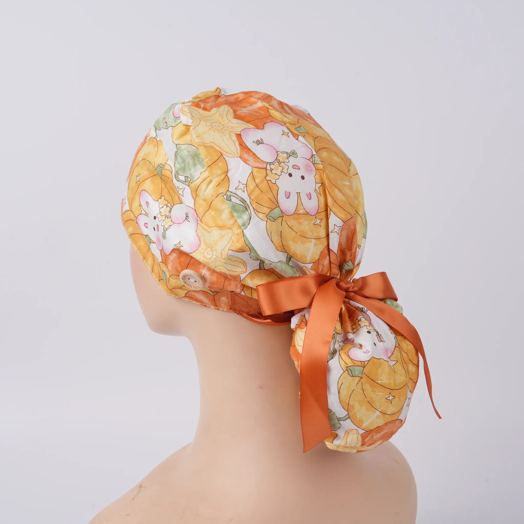 Pumpkin & Bunny Ponytail Scrub Cap