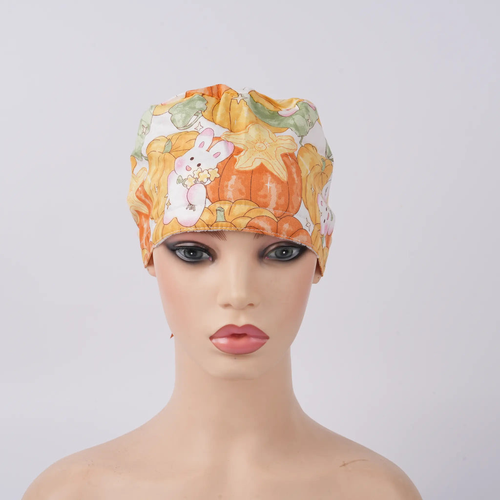 Pumpkin & Bunny Ponytail Scrub Cap