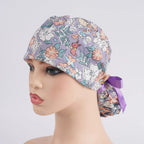 Purple Floral & Puppy Ponytail Scrub Cap
