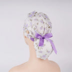 Purple White Flowers Ponytail Scrub Cap