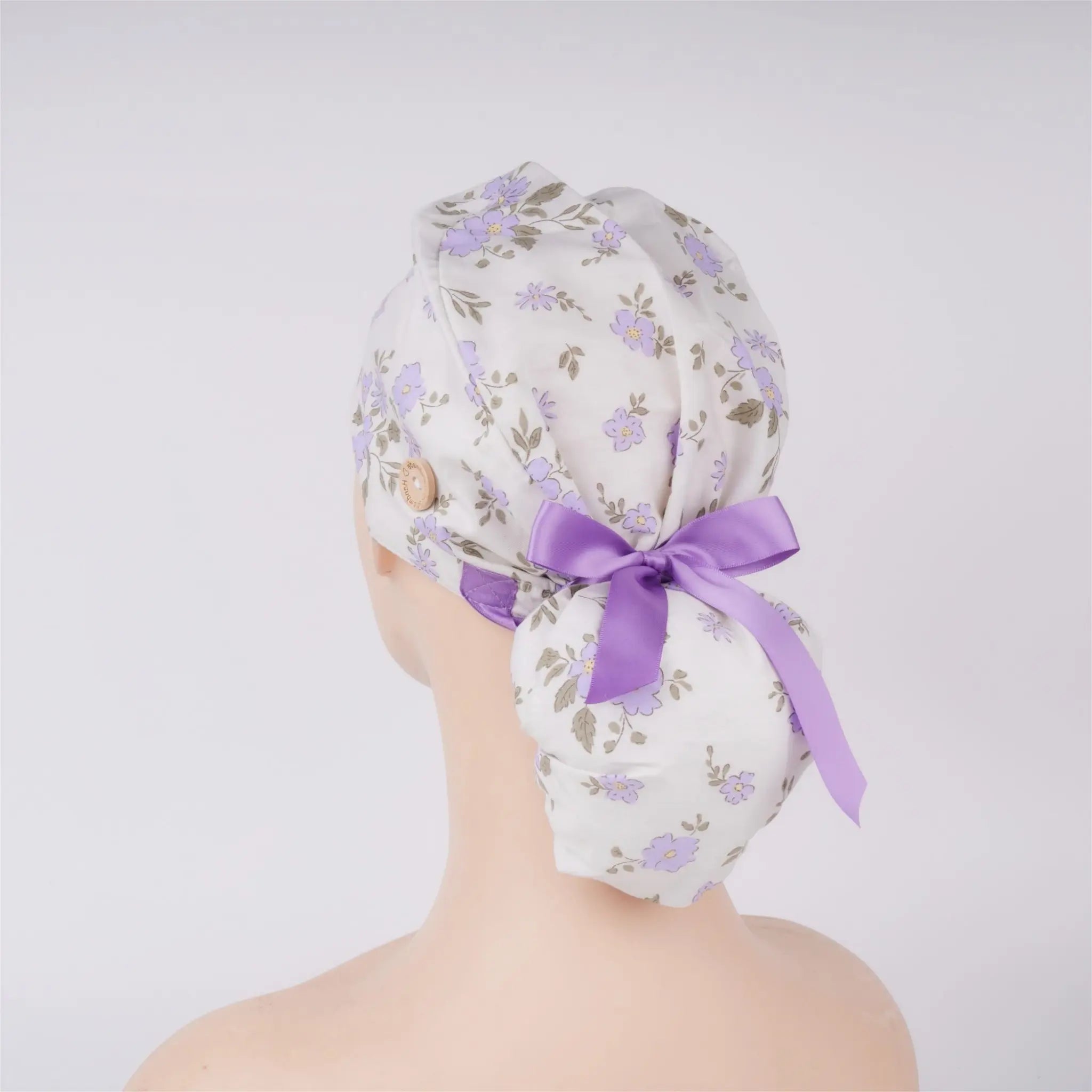 Purple White Flowers Ponytail Scrub Cap