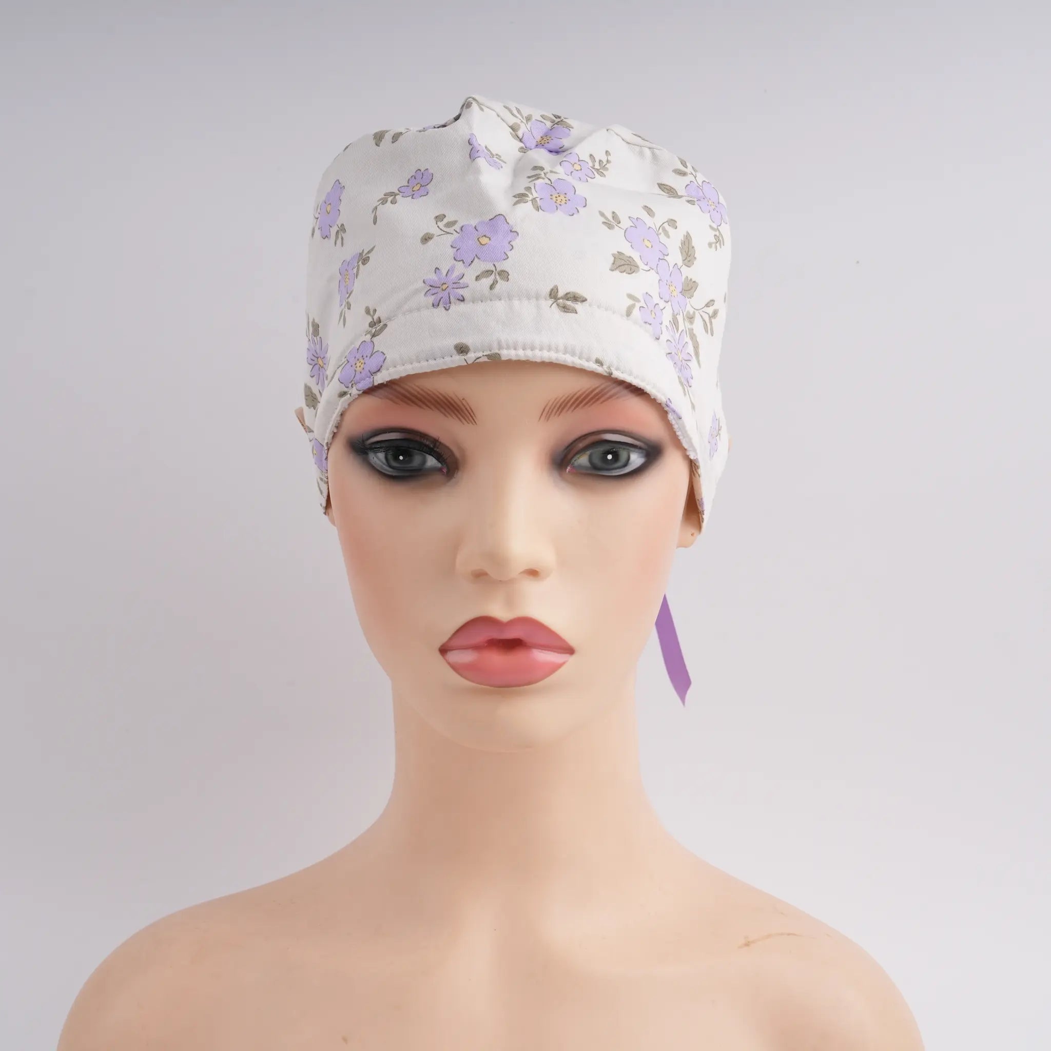 Purple White Flowers Ponytail Scrub Cap