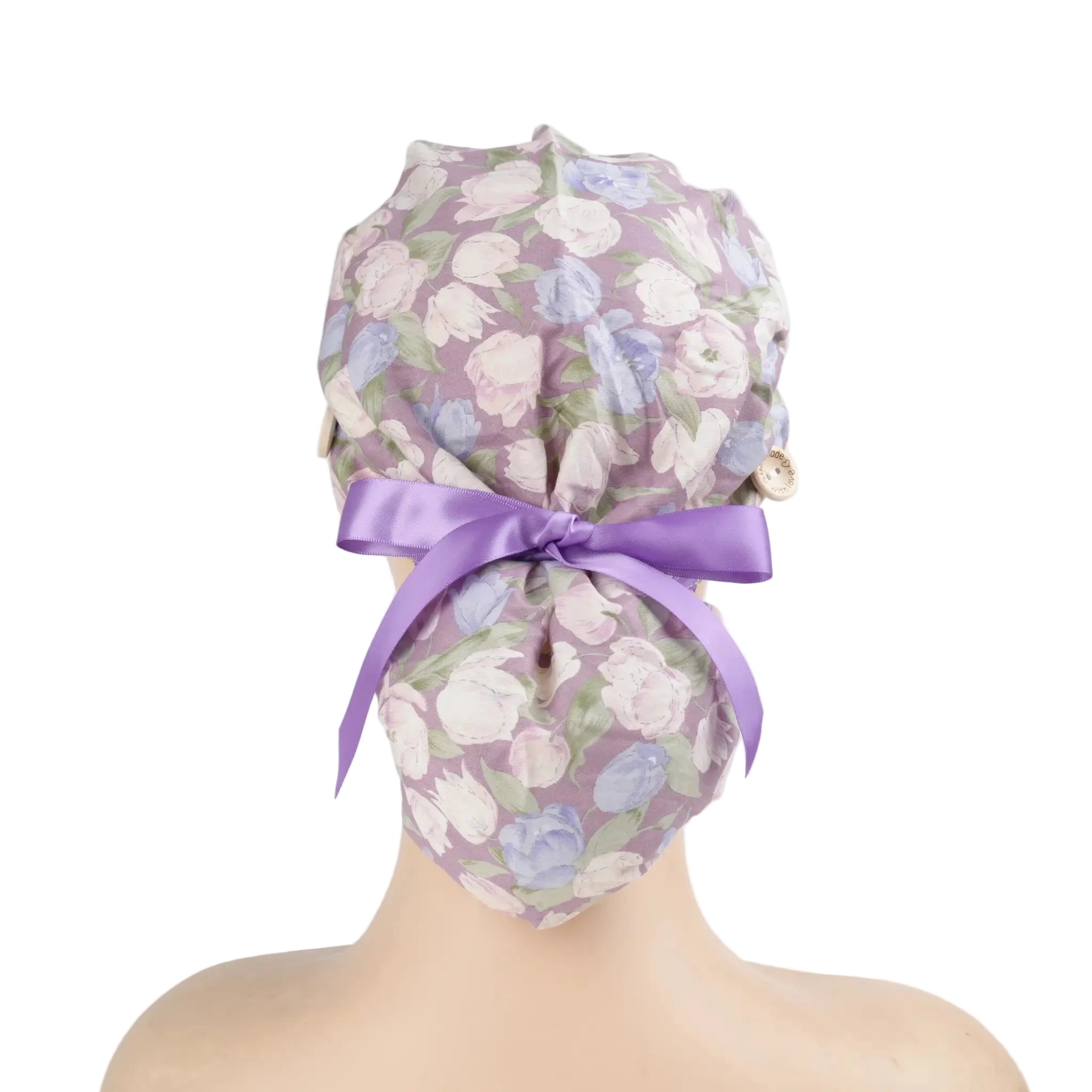 Purple Floral Ponytail Scrub Cap