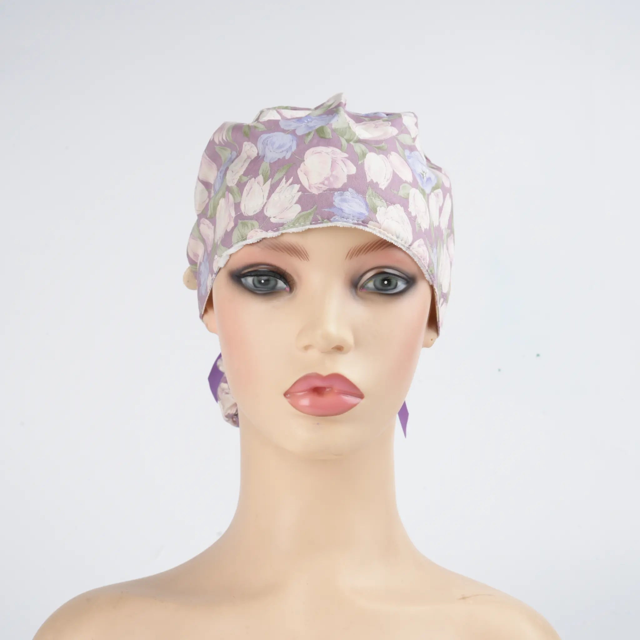 Purple Floral Ponytail Scrub Cap