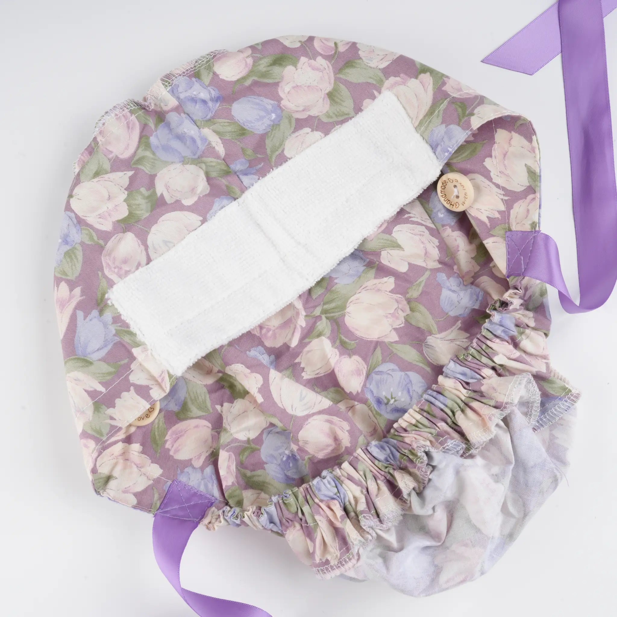 Purple Floral Ponytail Scrub Cap