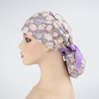 Purple Floral Ponytail Scrub Cap