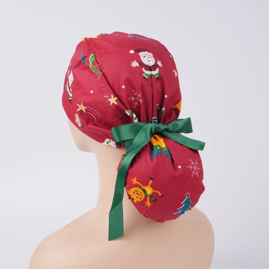 Red Santa Claus Ponytail Scrub Cap