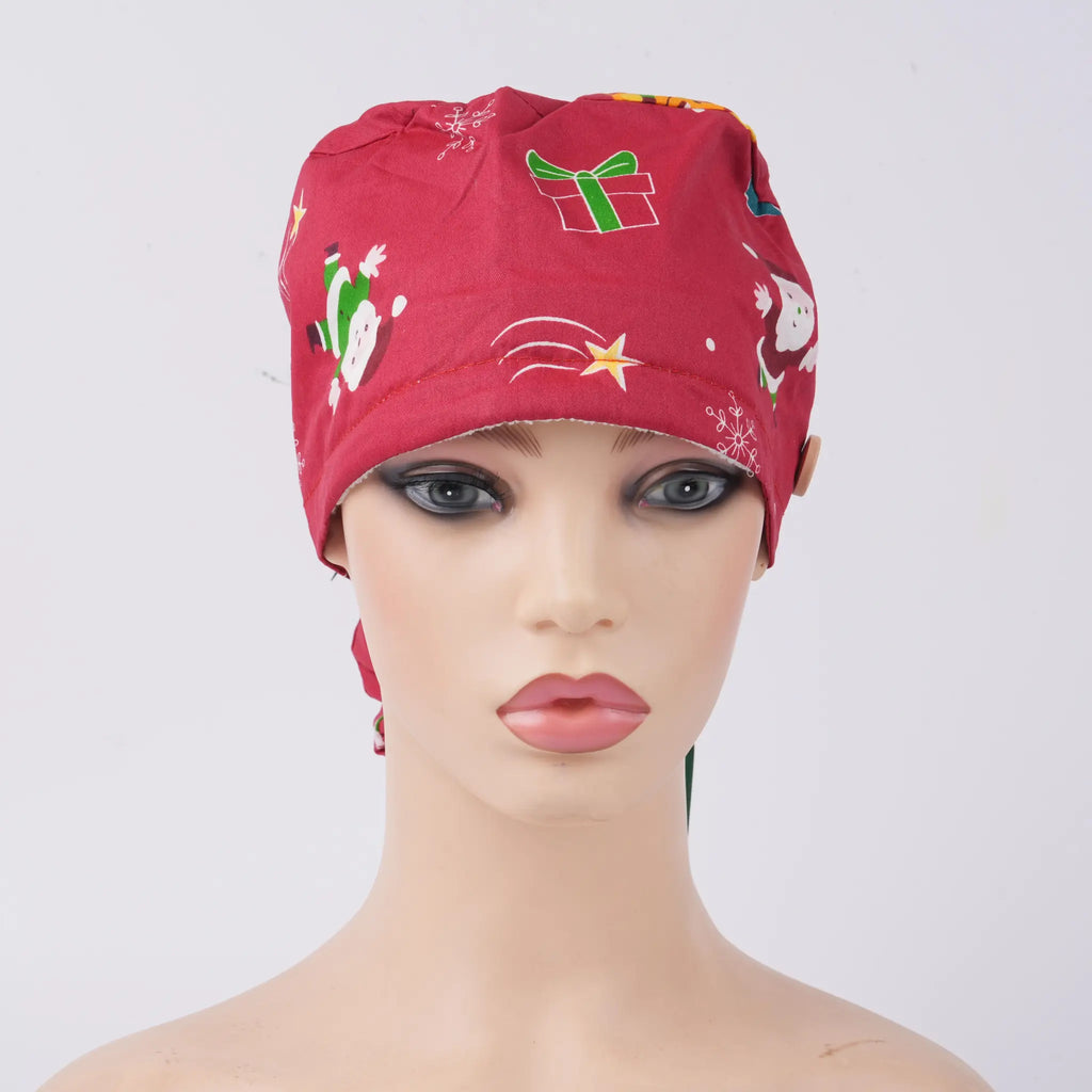 Red Santa Claus Ponytail Scrub Cap