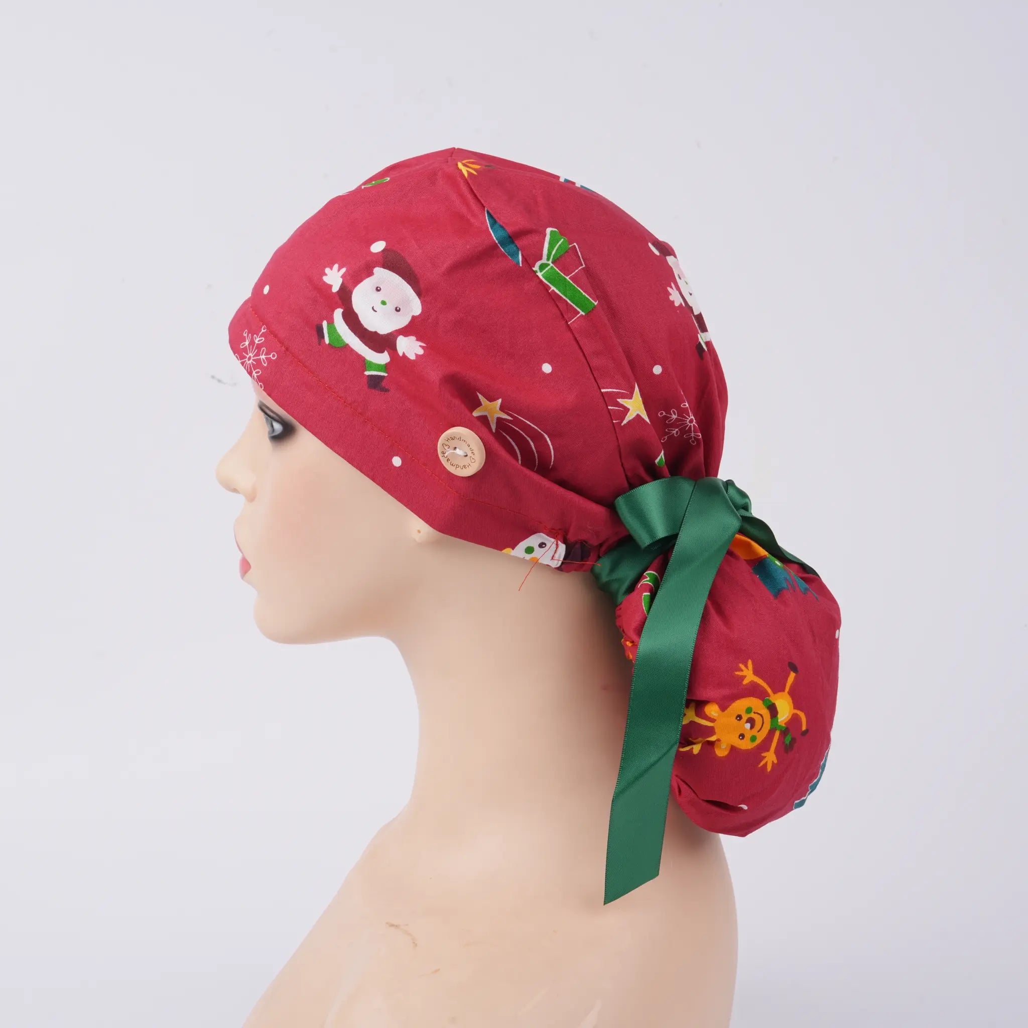 Red Santa Claus Ponytail Scrub Cap