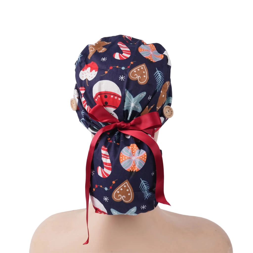 Snowman & Gingerbread Ponytail Scrub Cap