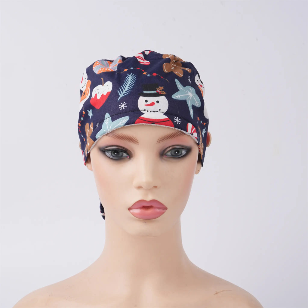 Snowman & Gingerbread Ponytail Scrub Cap