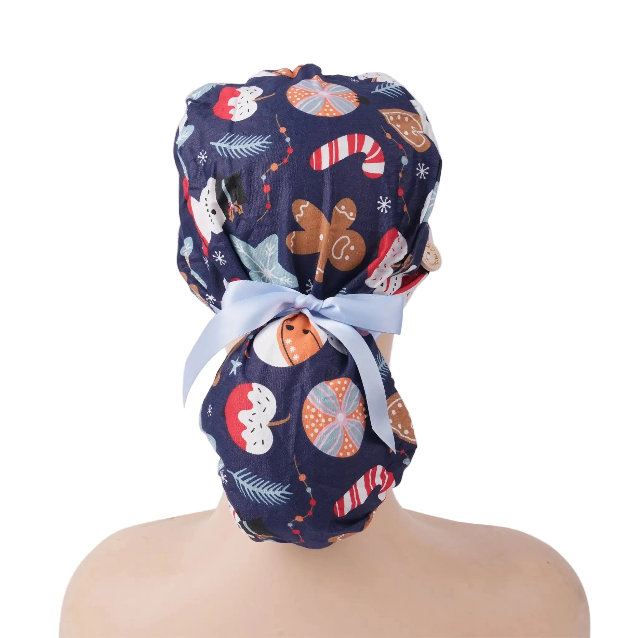 Snowman & Gingerbread Ponytail Scrub Cap