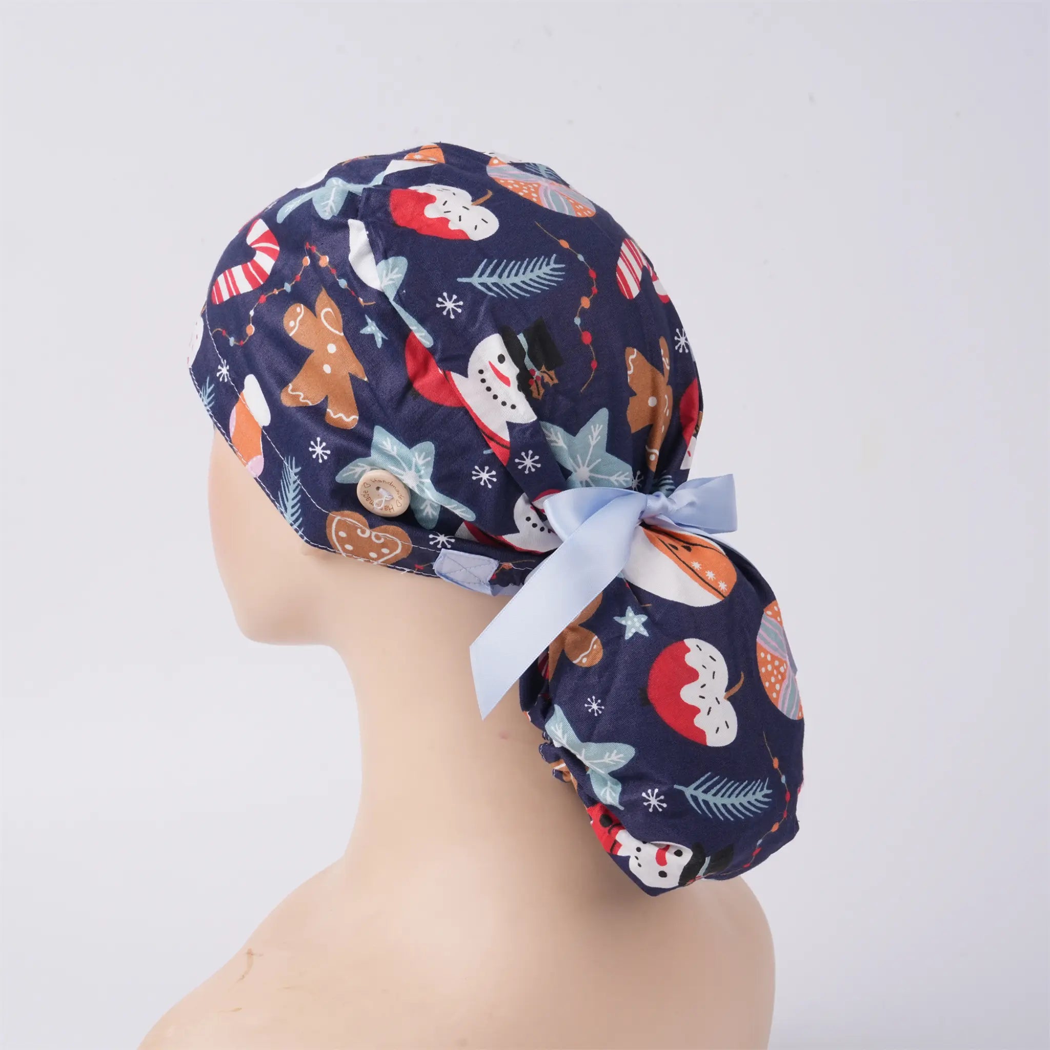 Snowman & Gingerbread Ponytail Scrub Cap