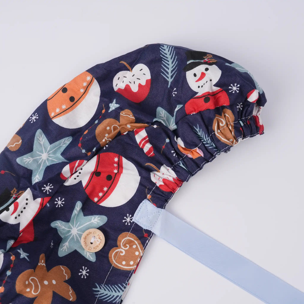 Snowman & Gingerbread Ponytail Scrub Cap