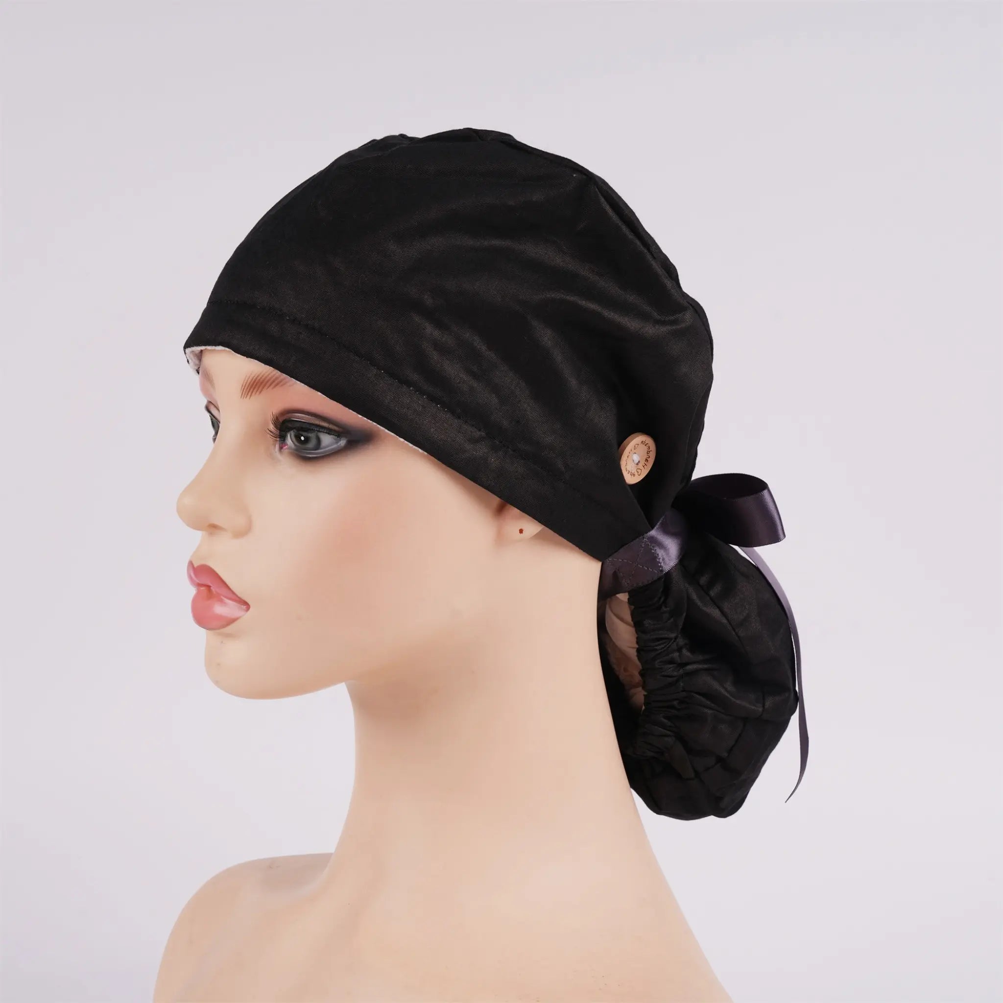 Solid Black Ponytail Scrub Cap