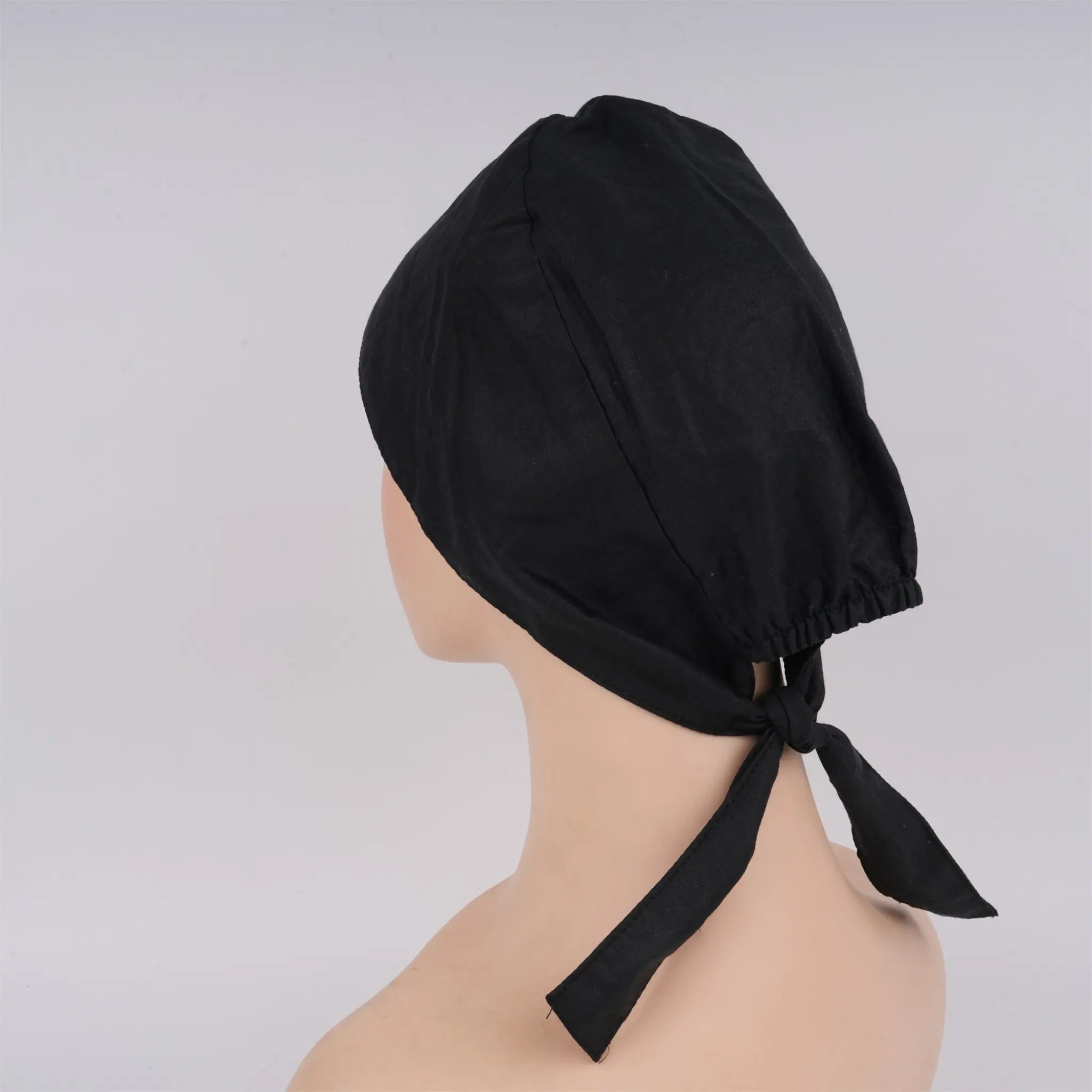 Solid Black Tie Back Scrub Cap